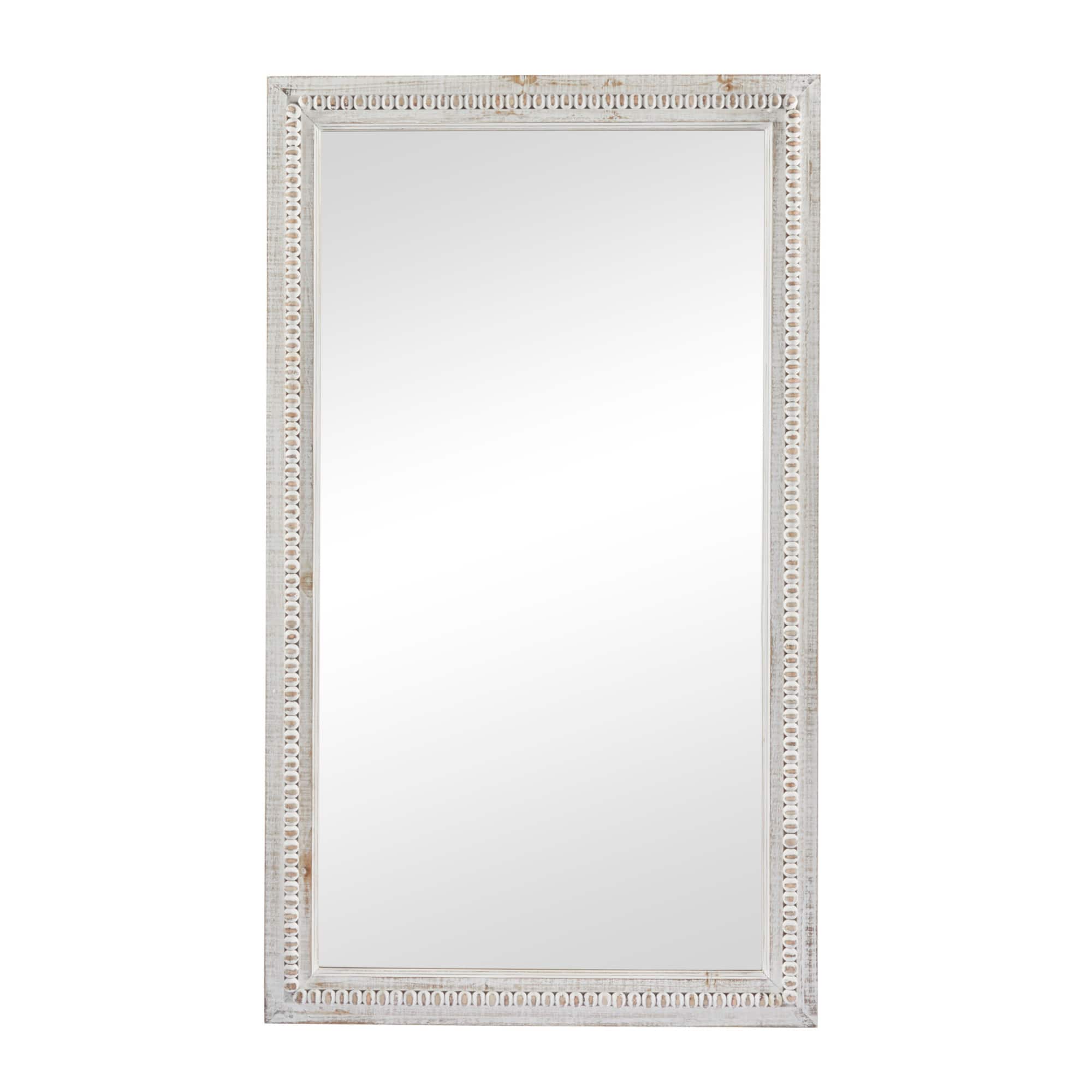 White Wood Carved Beaded Wall Mirror 28" x 1" x 48"